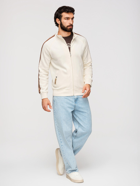 Ombre Clothing Pánská mikina s vysokým límcem a lemováním - krémová V3 B1718 Ombre Clothing