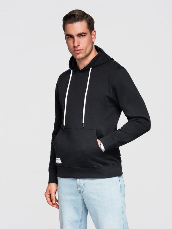 Ombre Clothing Pánská bavlněná mikina BASIC klokanka s kapucí - černá Ombre Clothing