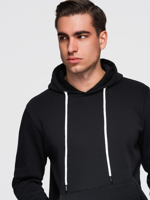 Ombre Clothing Pánská bavlněná mikina BASIC klokanka s kapucí - černá Ombre Clothing