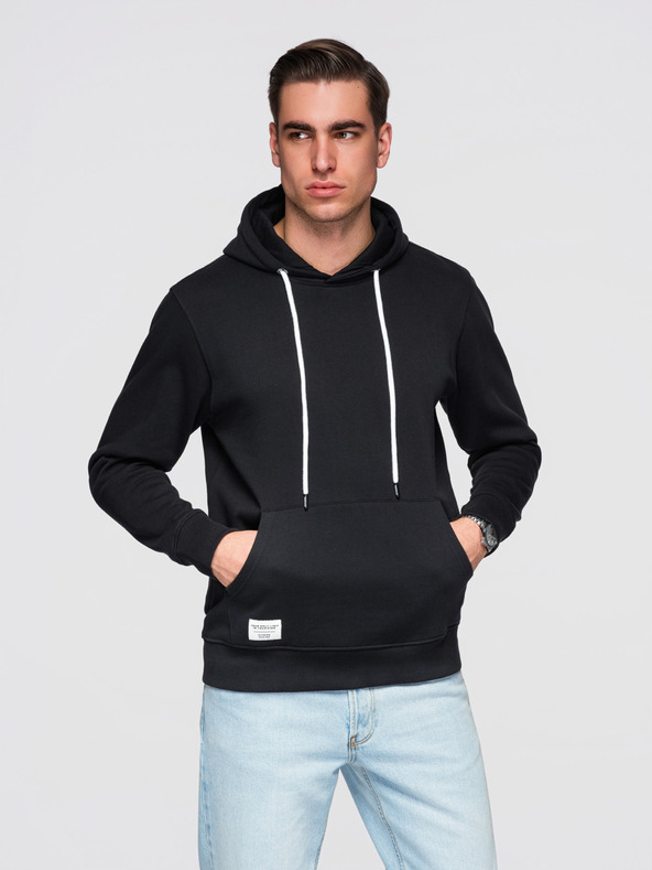 Ombre Clothing Pánská bavlněná mikina BASIC klokanka s kapucí - černá Ombre Clothing