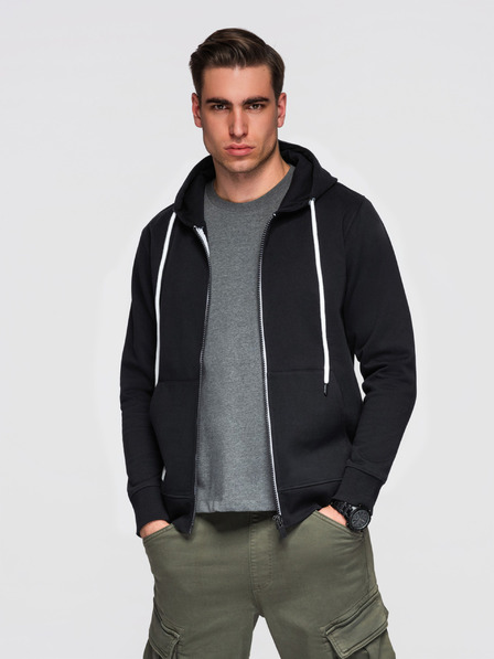 Ombre Clothing Pánská bavlněná elastická mikina BASIC s kapucí - černá V5 OM-SSBZ-0272 Ombre Clothing