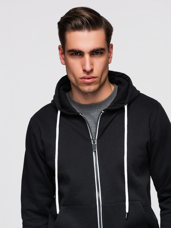 Ombre Clothing Pánská bavlněná elastická mikina BASIC s kapucí - černá V5 OM-SSBZ-0272 Ombre Clothing