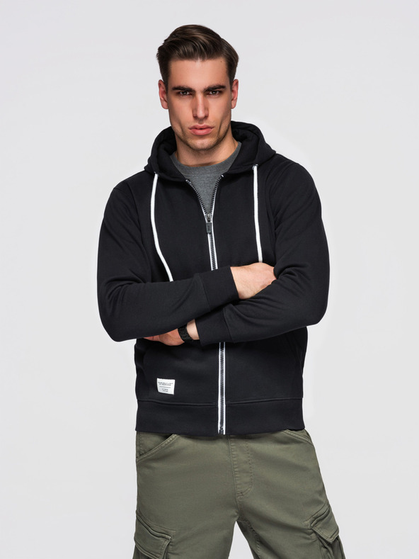 Ombre Clothing Pánská bavlněná elastická mikina BASIC s kapucí - černá V5 OM-SSBZ-0272 Ombre Clothing