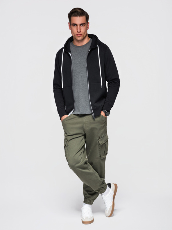 Ombre Clothing Pánská bavlněná elastická mikina BASIC s kapucí - černá V5 OM-SSBZ-0272 Ombre Clothing