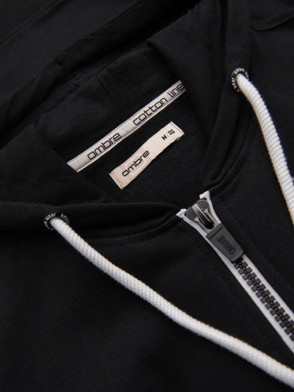 Ombre Clothing Pánská bavlněná elastická mikina BASIC s kapucí - černá V5 OM-SSBZ-0272 Ombre Clothing