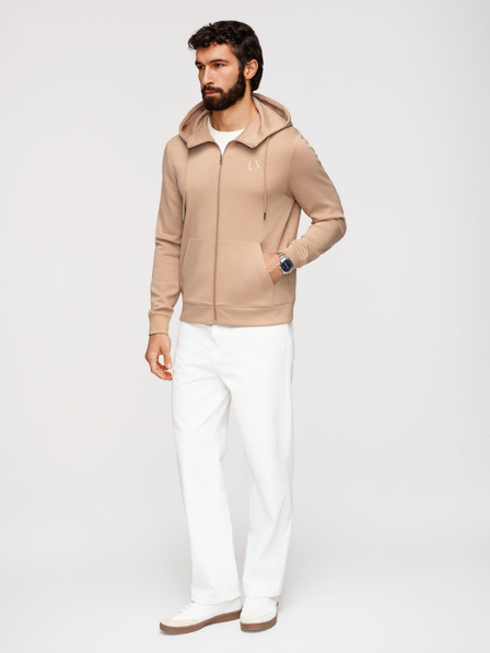 Ombre Clothing Pánská mikina bez knoflíků z hladkého úpletu - béžová V3 OM-SZBC-0196 Ombre Clothing