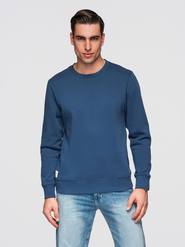 Ombre Clothing Pánská mikina BASIC s kulatým výstřihem - tmavě modrá Ombre Clothing