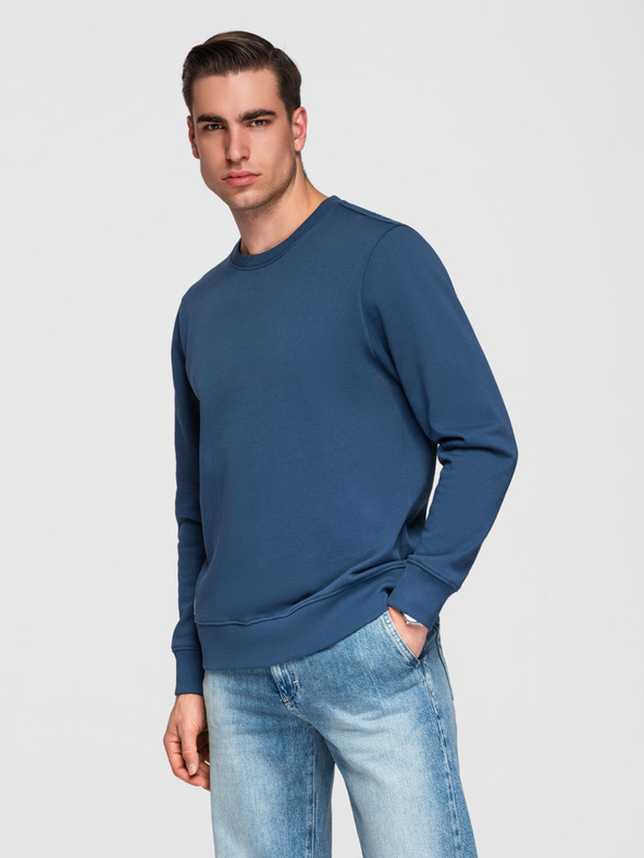 Ombre Clothing Pánská mikina BASIC s kulatým výstřihem - tmavě modrá Ombre Clothing