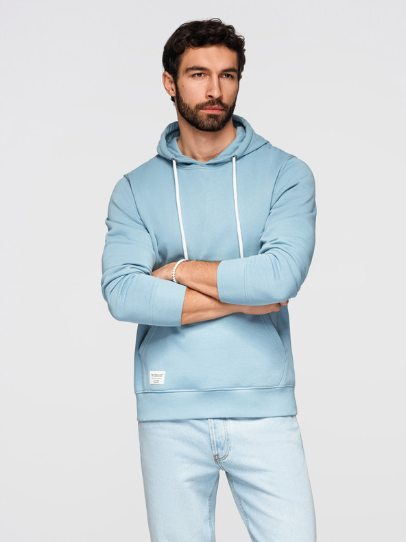 Ombre Clothing Pánská bavlněná mikina BASIC klokanka s kapucí - modrá Ombre Clothing