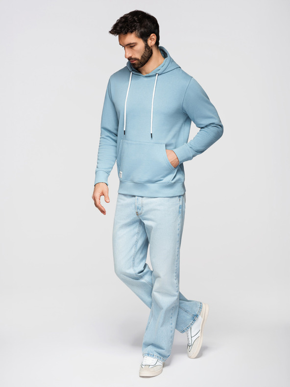 Ombre Clothing Pánská bavlněná mikina BASIC klokanka s kapucí - modrá Ombre Clothing