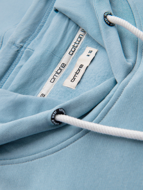 Ombre Clothing Pánská bavlněná mikina BASIC klokanka s kapucí - modrá Ombre Clothing