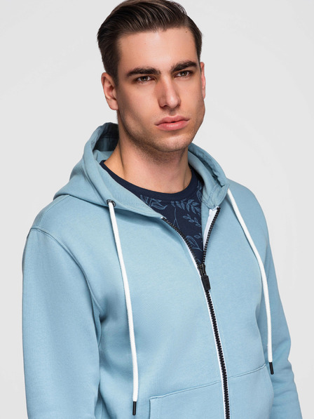 Ombre Clothing Pánská bavlněná elastická mikina BASIC s kapucí - modrá V7 OM-SSBZ-0272 Ombre Clothing