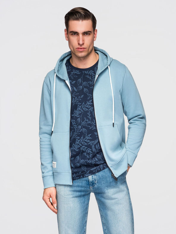 Ombre Clothing Pánská bavlněná elastická mikina BASIC s kapucí - modrá V7 OM-SSBZ-0272 Ombre Clothing