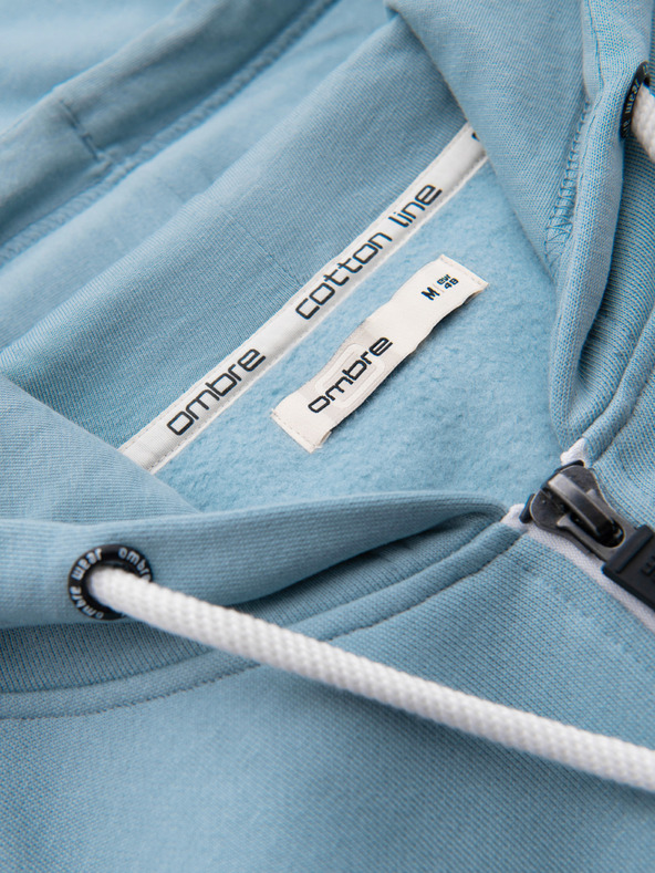 Ombre Clothing Pánská bavlněná elastická mikina BASIC s kapucí - modrá V7 OM-SSBZ-0272 Ombre Clothing