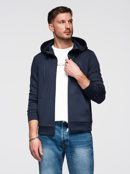 Ombre Clothing Pánská mikina s kapucí z hladkého úpletu - tmavě modrá V4 OM-SZBC-0196 Ombre Clothing