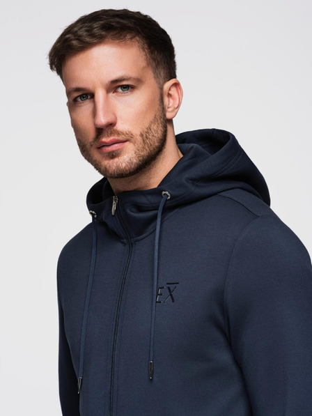 Ombre Clothing Pánská mikina s kapucí z hladkého úpletu - tmavě modrá V4 OM-SZBC-0196 Ombre Clothing