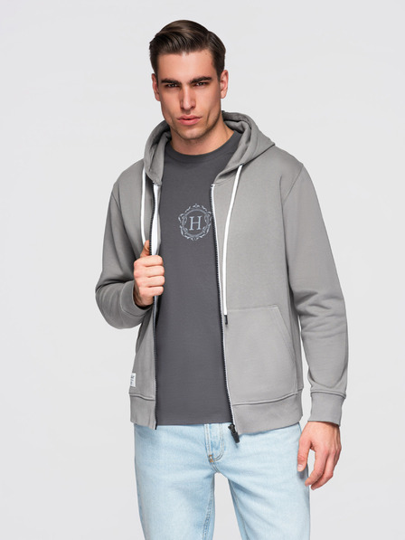 Ombre Clothing Pánská bavlněná mikina BASIC s kapucí na zip - šedá V8 OM-SSBZ-0272 Ombre Clothing