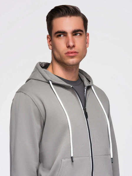 Ombre Clothing Pánská bavlněná mikina BASIC s kapucí na zip - šedá V8 OM-SSBZ-0272 Ombre Clothing