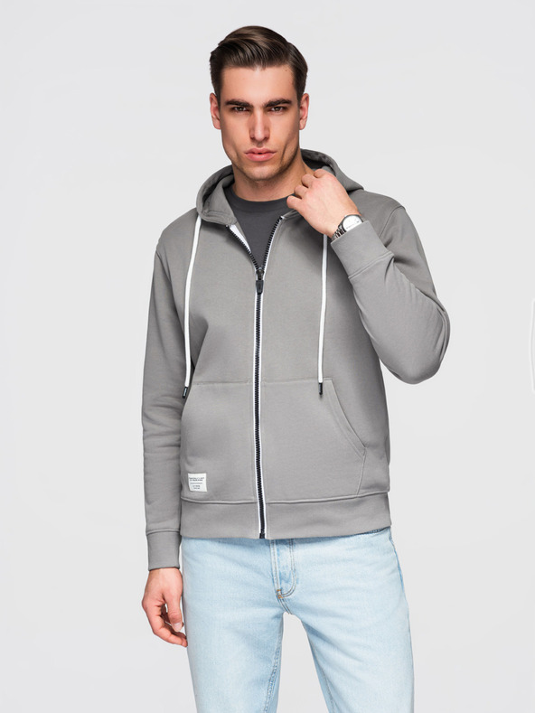 Ombre Clothing Pánská bavlněná mikina BASIC s kapucí na zip - šedá V8 OM-SSBZ-0272 Ombre Clothing