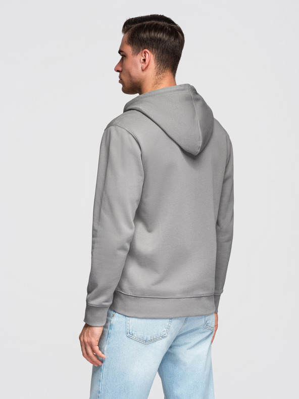 Ombre Clothing Pánská bavlněná mikina BASIC s kapucí na zip - šedá V8 OM-SSBZ-0272 Ombre Clothing