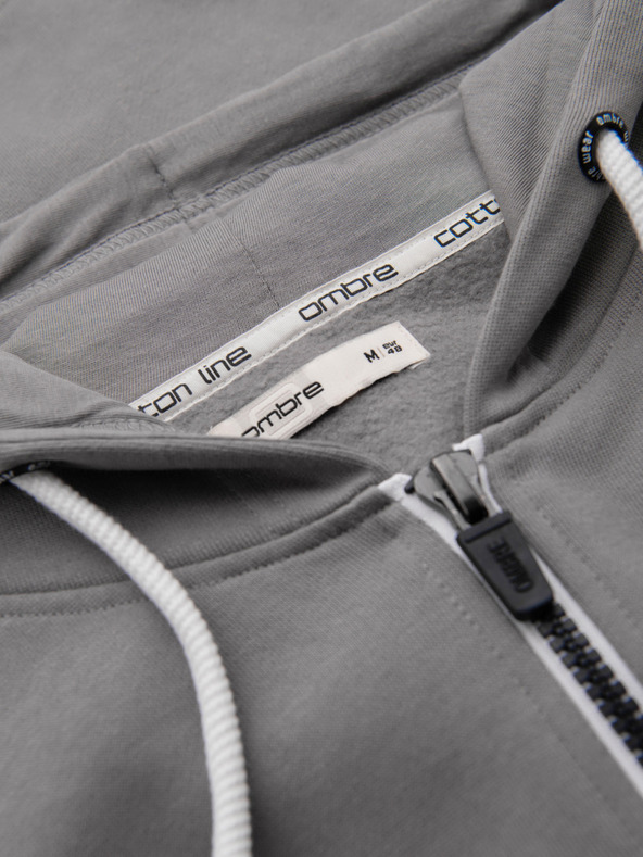 Ombre Clothing Pánská bavlněná mikina BASIC s kapucí na zip - šedá V8 OM-SSBZ-0272 Ombre Clothing