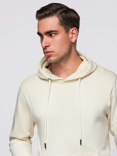 Ombre Clothing Pánská bavlněná mikina BASIC s klokankou a kapucí - krémová Ombre Clothing