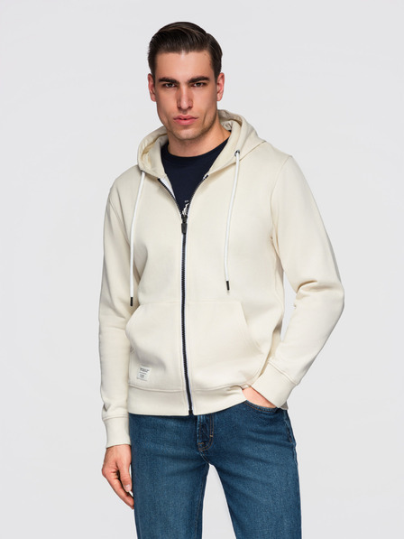 Ombre Clothing Pánská bavlněná elastická mikina s kapucí BASIC - krémová V11 OM-SSBZ-0272 Ombre Clothing