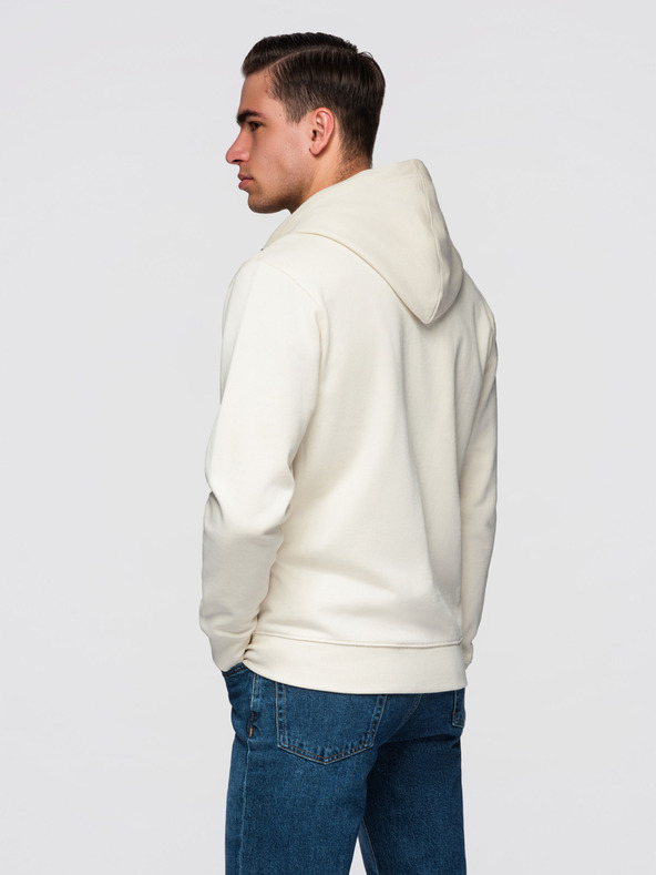 Ombre Clothing Pánská bavlněná elastická mikina s kapucí BASIC - krémová V11 OM-SSBZ-0272 Ombre Clothing