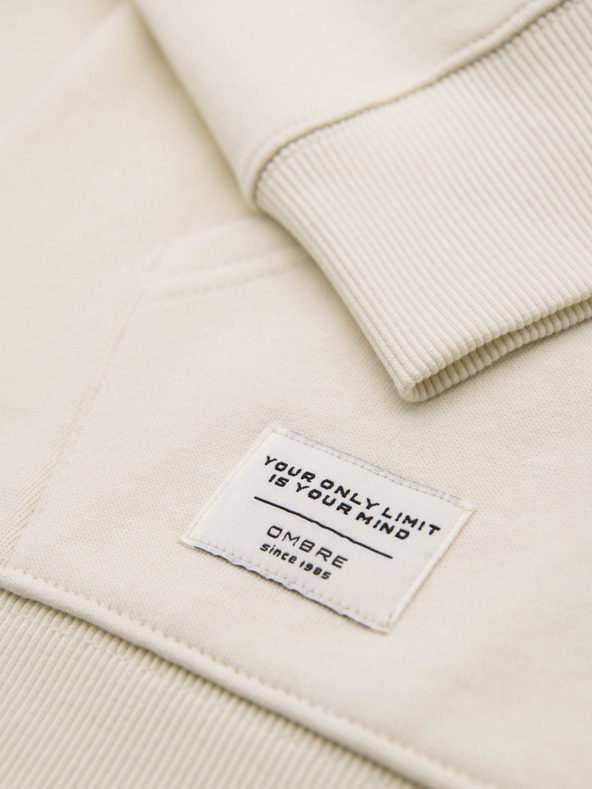 Ombre Clothing Pánská bavlněná elastická mikina s kapucí BASIC - krémová V11 OM-SSBZ-0272 Ombre Clothing