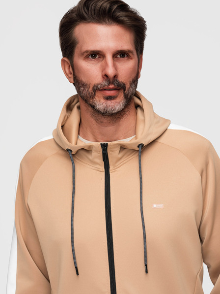 Ombre Clothing Pánská mikina s kapucí bez knoflíků a lemováním - béžová V4 B1717 Ombre Clothing