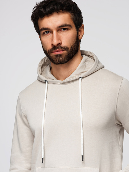 Ombre Clothing Pánská bavlněná klokaní mikina BASIC s kapucí - světle béžová Ombre Clothing