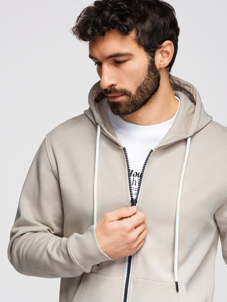 Ombre Clothing Pánská bavlněná mikina BASIC s kapucí - světle béžová V1 OM-SSBZ-0272 Ombre Clothing