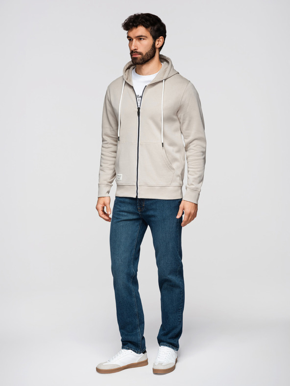 Ombre Clothing Pánská bavlněná mikina BASIC s kapucí - světle béžová V1 OM-SSBZ-0272 Ombre Clothing