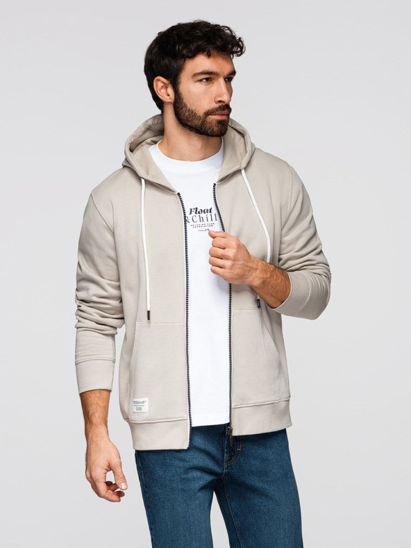 Ombre Clothing Pánská bavlněná mikina BASIC s kapucí - světle béžová V1 OM-SSBZ-0272 Ombre Clothing