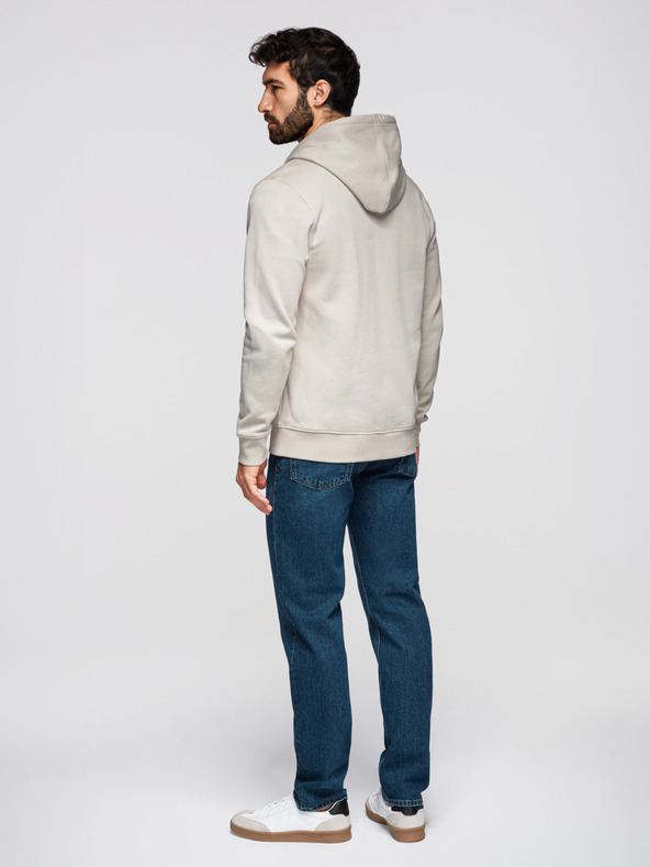 Ombre Clothing Pánská bavlněná mikina BASIC s kapucí - světle béžová V1 OM-SSBZ-0272 Ombre Clothing