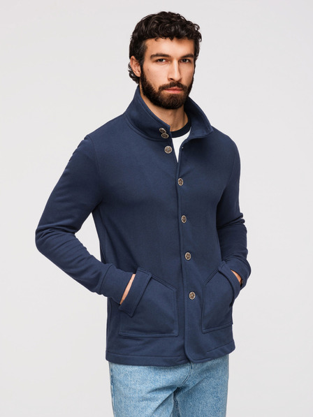 Ombre Clothing Pánská pletená mikina se stojáčkem - tmavě modrá V4 B1716 Ombre Clothing