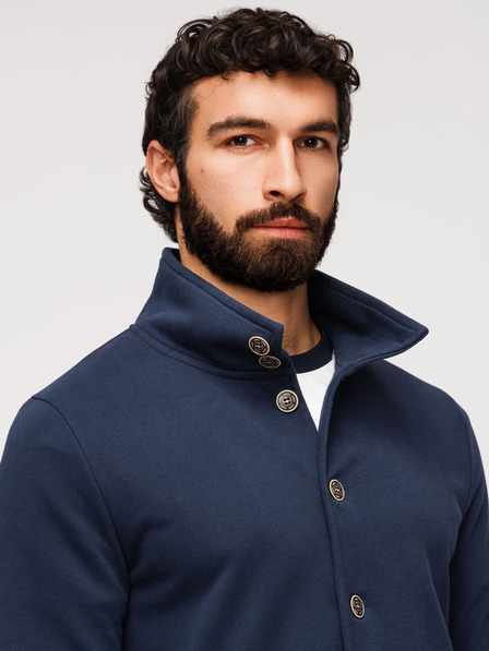 Ombre Clothing Pánská pletená mikina se stojáčkem - tmavě modrá V4 B1716 Ombre Clothing