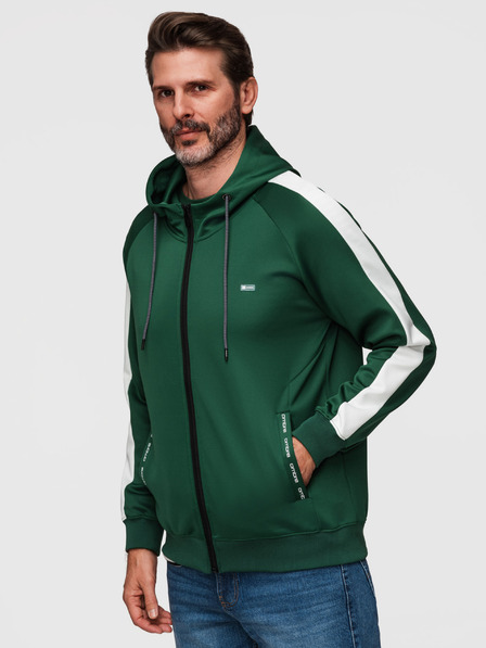 Ombre Clothing Pánská rozepínací mikina s kapucí a lemováním - tmavě zelená V7 B1717 Ombre Clothing