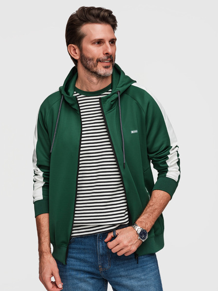 Ombre Clothing Pánská rozepínací mikina s kapucí a lemováním - tmavě zelená V7 B1717 Ombre Clothing
