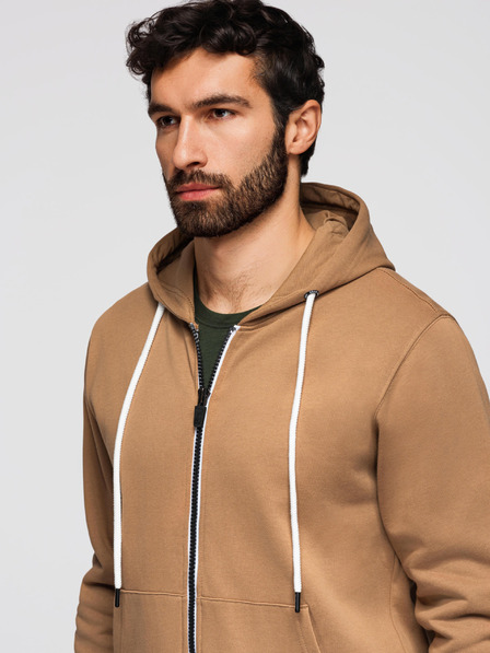 Ombre Clothing Pánská bavlněná mikina BASIC s kapucí - hnědá V2 OM-SSBZ-0272 Ombre Clothing