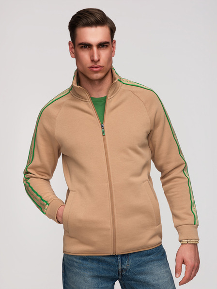 Ombre Clothing Pánská mikina na zip s kontrastním lemováním a vysokým límcem - hnědá V1 B1715 Ombre Clothing