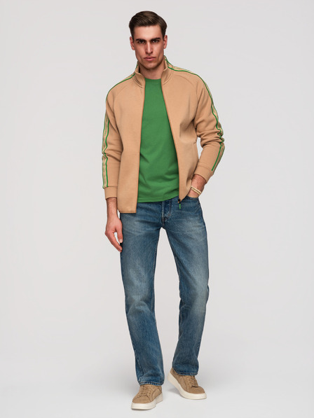 Ombre Clothing Pánská mikina na zip s kontrastním lemováním a vysokým límcem - hnědá V1 B1715 Ombre Clothing