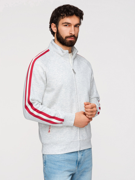 Ombre Clothing Pánská mikina s vysokým límcem a pruhy - šedá melanž V1 B1718 Ombre Clothing