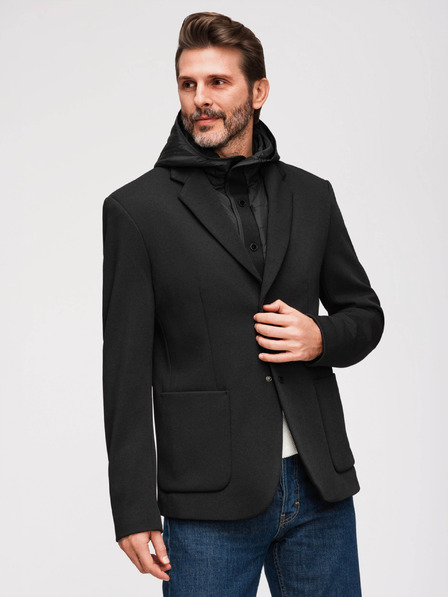 Ombre Clothing Pánská strukturovaná bunda s vysokým límcem a kapucí - černá V2 M167 Ombre Clothing