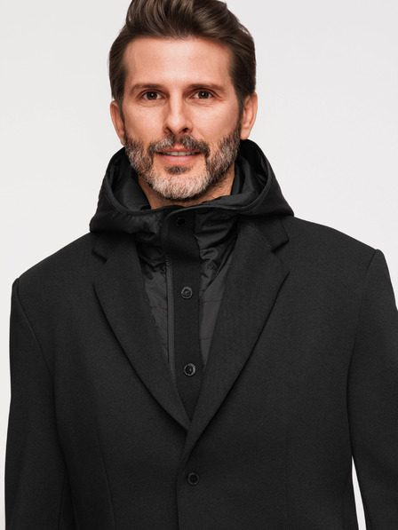 Ombre Clothing Pánská strukturovaná bunda s vysokým límcem a kapucí - černá V2 M167 Ombre Clothing