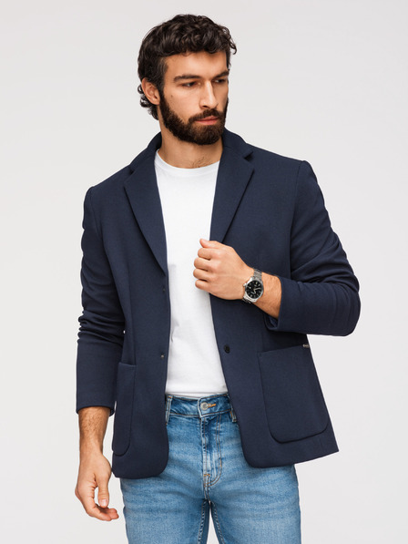 Ombre Clothing Pánská strukturovaná bunda s kapucí a vysokým límcem - tmavě modrá V3 M167 Ombre Clothing