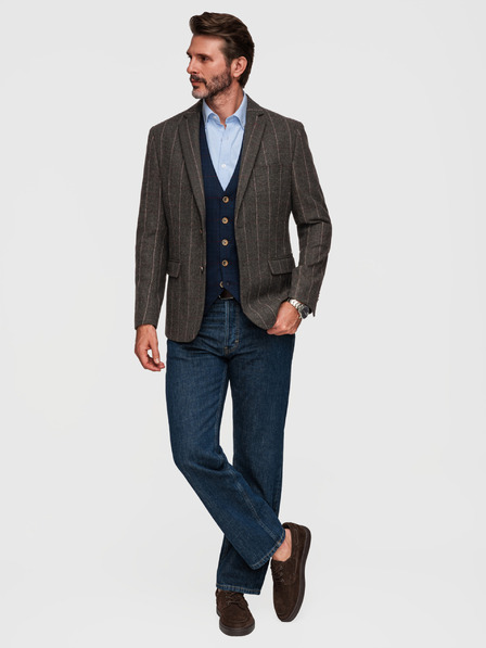Ombre Clothing Pánské elegantní jemně kostkované sako z vlněné směsi - tmavě hnědé V3 M166 Ombre Clothing