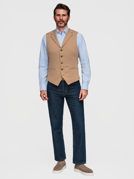 Ombre Clothing Pánská elegantní vesta s klopami - hnědá V1 V66 Ombre Clothing