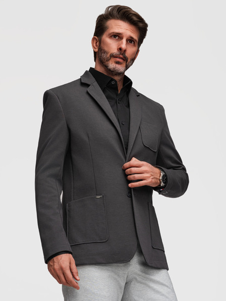 Ombre Clothing Pánské pletené sako úzkého střihu s jemnou strukturou - grafitové V1 M165 Ombre Clothing