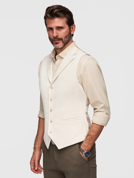 Ombre Clothing Elegantní pánská vesta s klopami - béžová V2 V66 Ombre Clothing